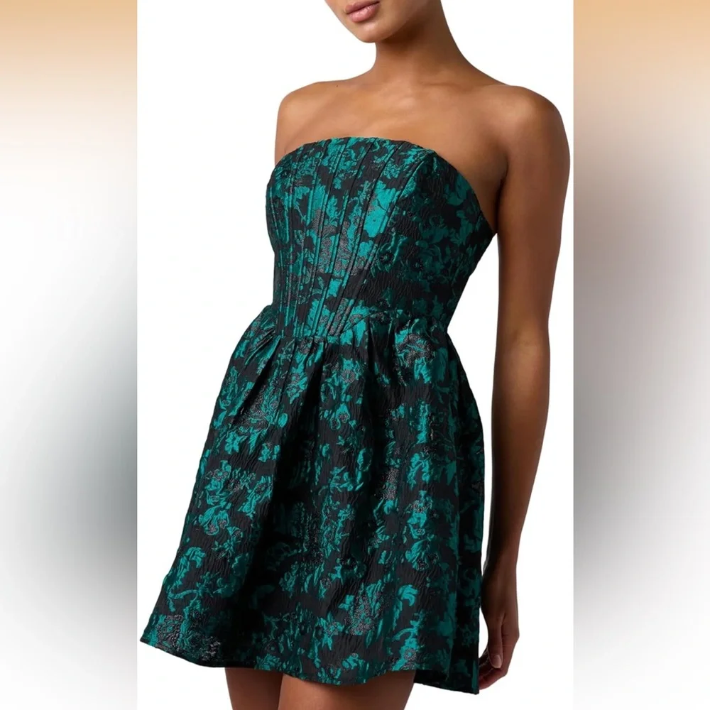 Lulus Womens Ayla Jacquard Mini Dress L - Picture 1 of 4